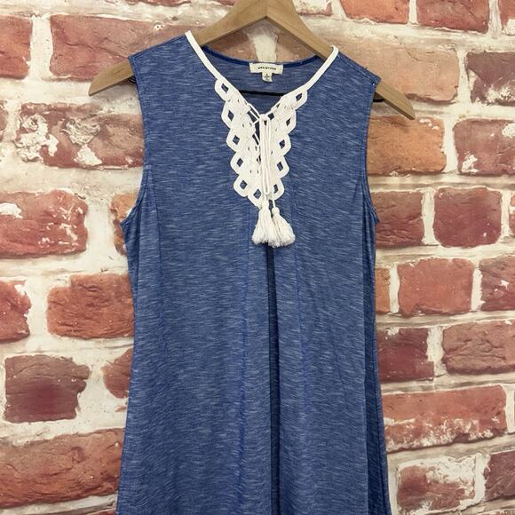 Max Studio Dress Women's Small Blue Boho Heathered Stretchy Embroidered Casual - Picture 3 of 8